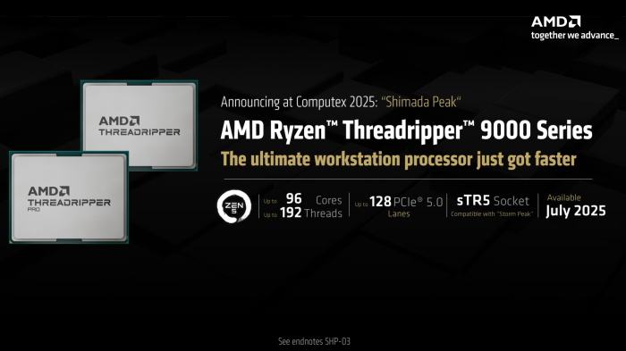 AMDs Threadripper-Serie mit Zen-5-Kernen kommt im Juli 2025 auf den Markt. (Bild: AMD)